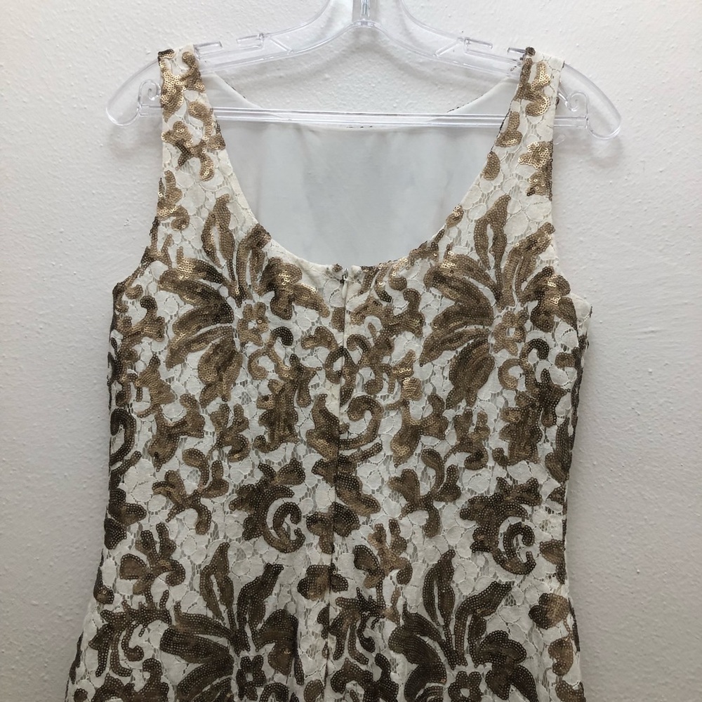 Lauren Ralph Lauren Sequin Sleeveless Evening Dress Women's Size 8 Gold/Cream - Picture 5 of 11